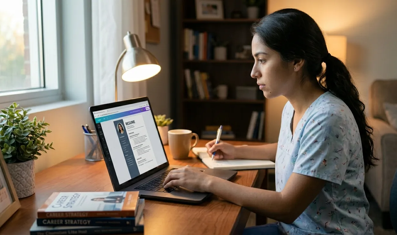 Nursing student studying at a laptop for the NCLEX-RN exam